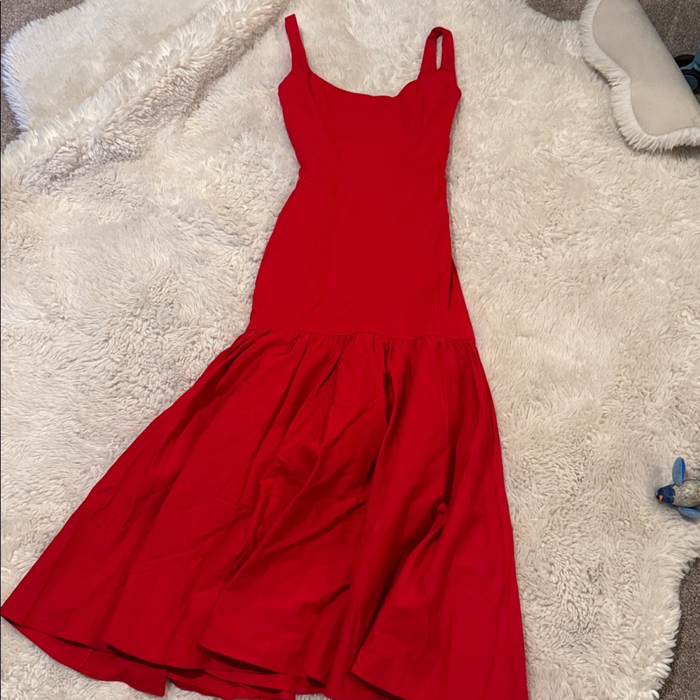 House of CB Red Scoop-Neck Midi Dress drop waist xs amore scarlet - Picture 9 of 15